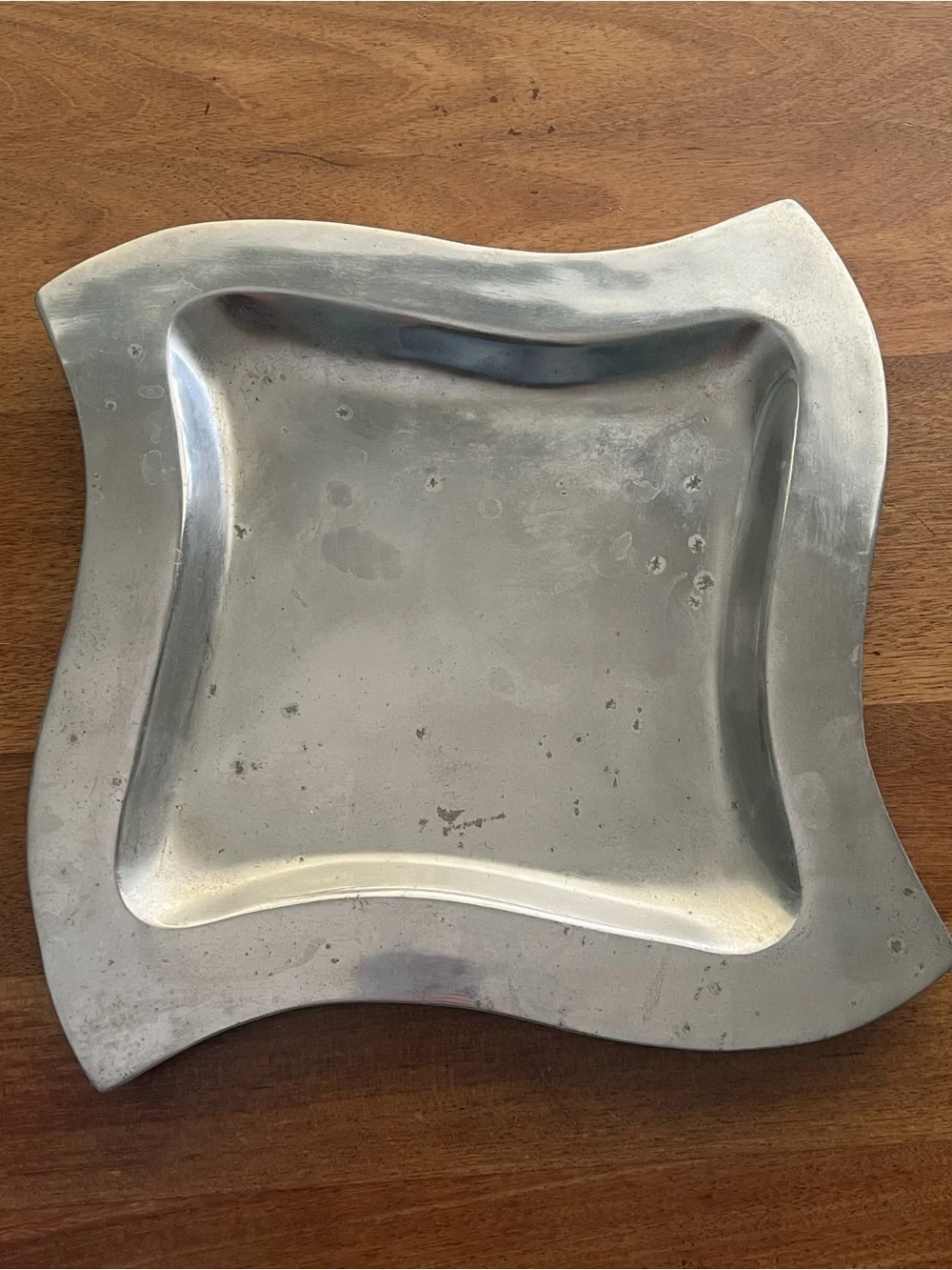 Square Wavy Metal Tray in Silver Tone